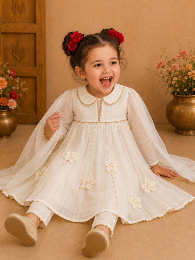 Indian Ivory Anarkali Set - Anaario - Image 1