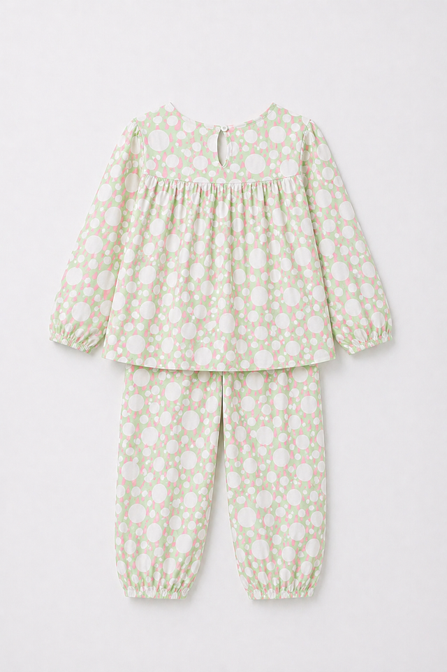 Girl wearing Anaario Ivory and Rose Poppy Raindrops Night Suit