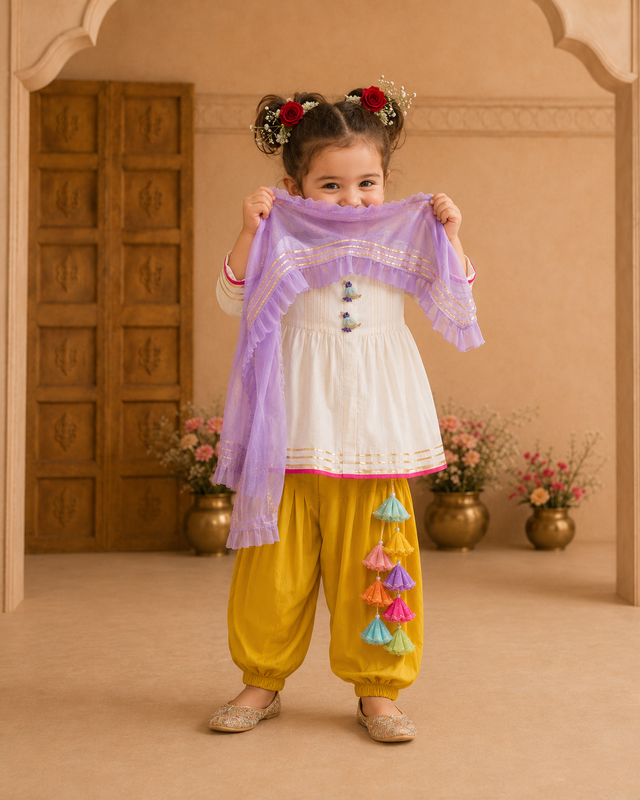 Indian Ivory Bird Patiala Salwar Set - Anaario - Image 1