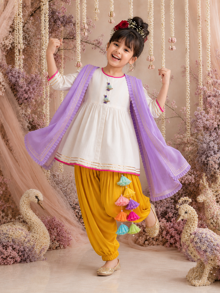 Indian Ivory Bird Patiala Salwar Set - Anaario - Image 11