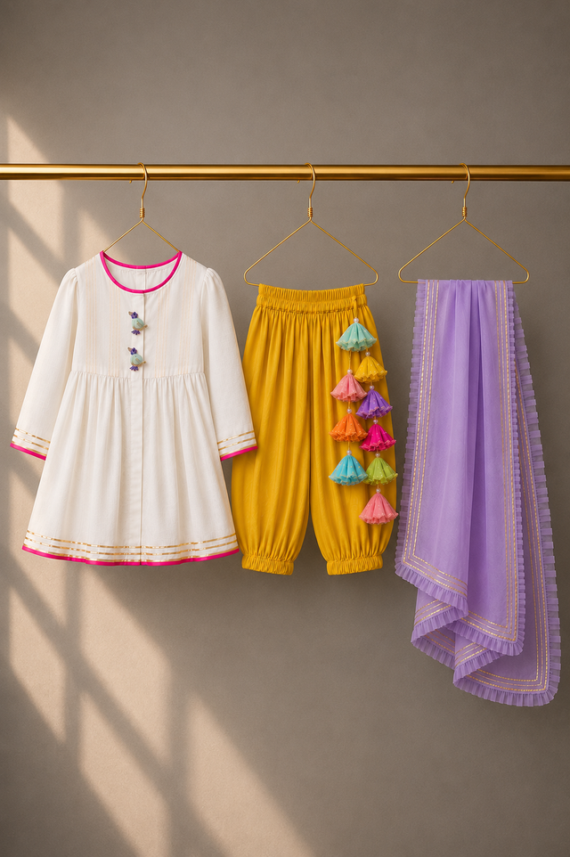 Girl wearing Anaario Ivory Bird Patiala Salwar Set