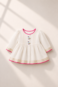 Anaario Ivory Bird Patiala Salwar Set, ivory kurta flat lay with bird button closures