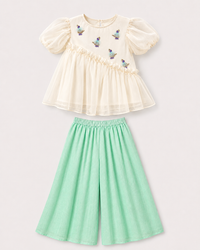 Indian Ivory Bird Peplum Palazzo Set - Anaario - Image 3