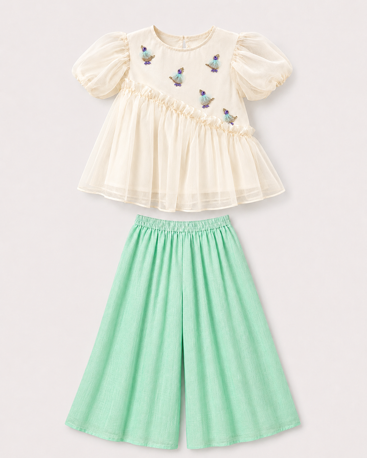 Indian Ivory Bird Peplum Palazzo Set - Anaario - Image 3