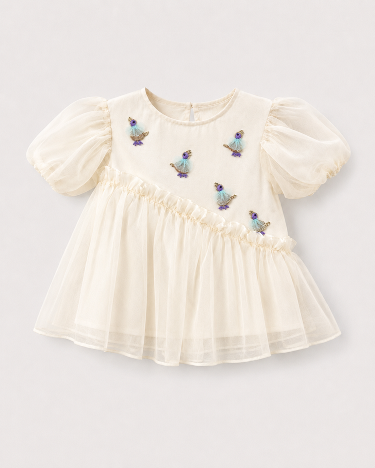 Indian Ivory Bird Peplum Palazzo Set - Anaario - Image 4