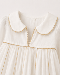 Anaario Ivory Floral Anarkali Set, close up of peter-pan collar with gold rickrack trim
