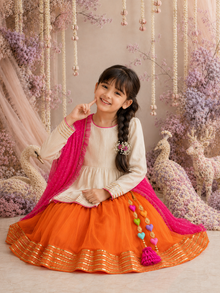 Indian Ivory Peplum Lehenga Set - Anaario - Image 10