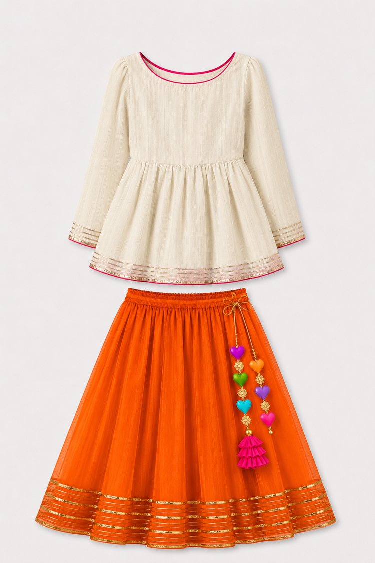 Indian Ivory Peplum Lehenga Set - Anaario - Image 3