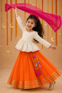 Indian Ivory Peplum Lehenga Set - Anaario - Image 9