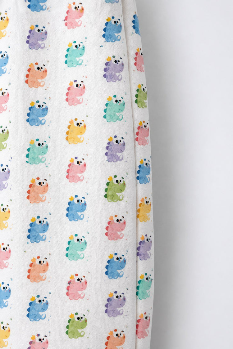 Multi Pastel Dinosaur Barrel Pant Set flat lay by Anaario