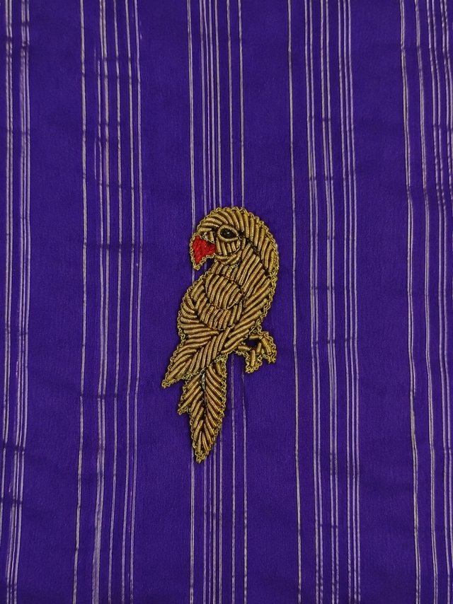 Anaario Purple Bird Jacket-Lehenga Set, close-up of hand-embroidered bird motif