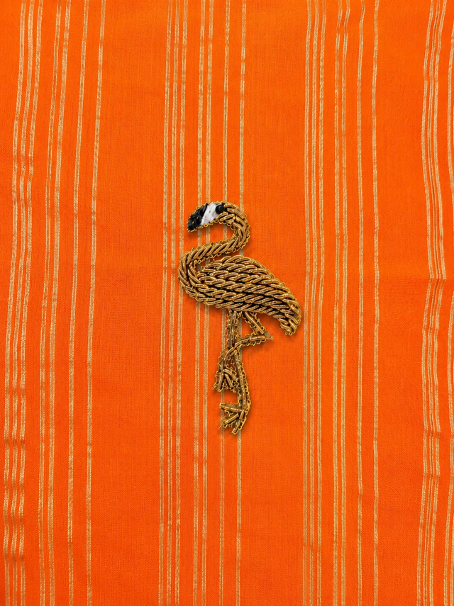 Anaario Orange Flamingo Jacket-Lehenga Set, close-up of hand-embroidered flamingo motif