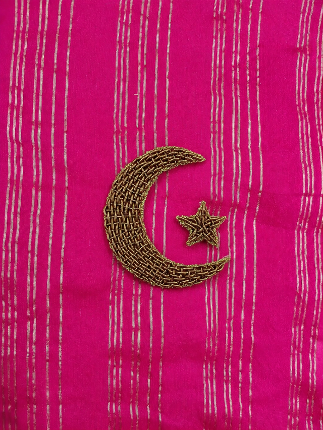 Anaario Magenta Moon-Star Jacket-Lehenga Set, close-up of hand-embroidered moon-and-star motif