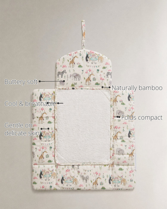 Giraffe Birthday Party Bamboo Baby Changing Mat features