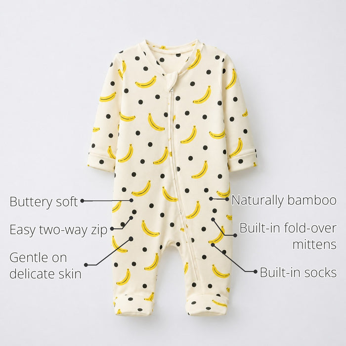 Banana Bamboo Baby Sleepsuit – Zip Romper Onesie features