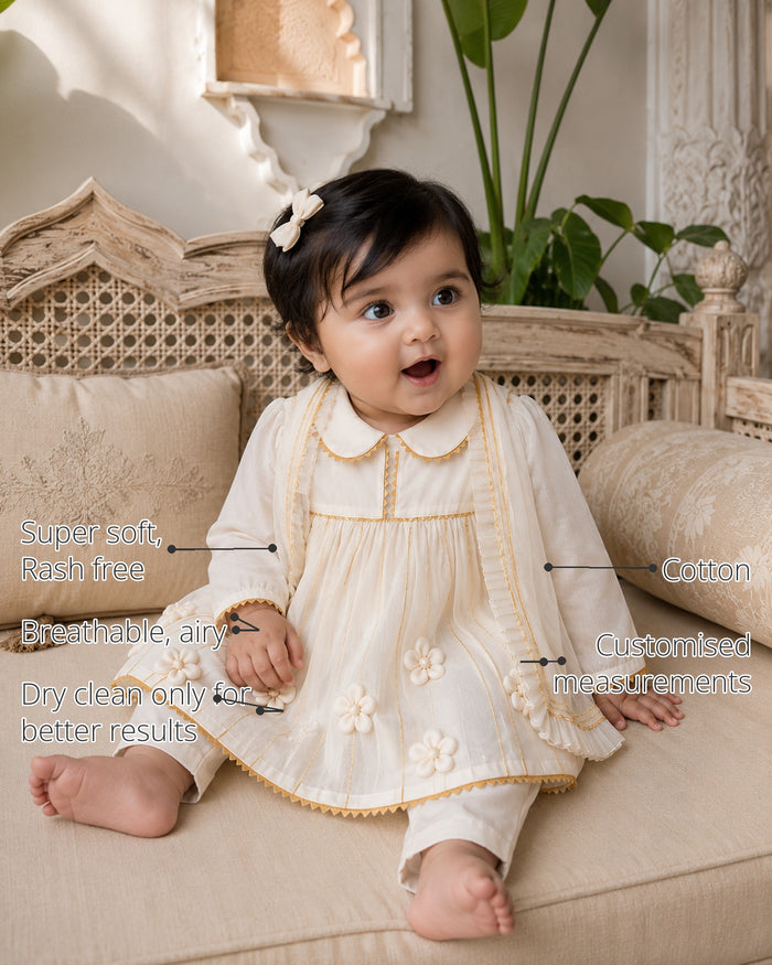 Ivory Baby Anarkali Set features
