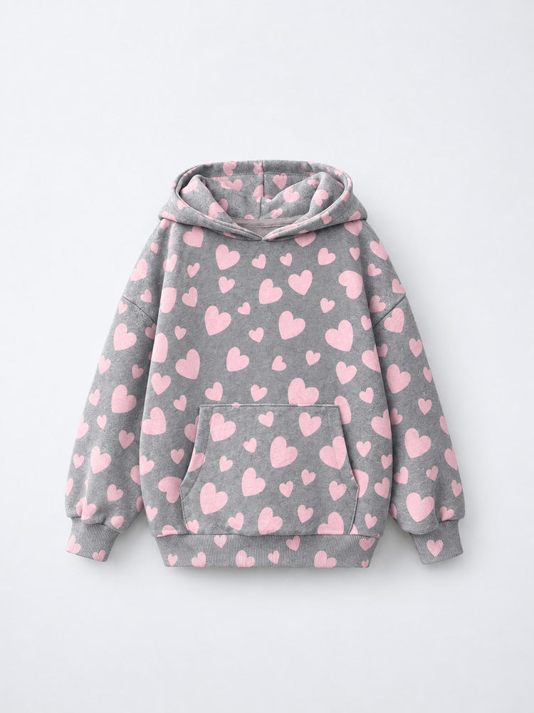 Pink & Grey Hearts Hooded Jogger Set flat lay by Anaario