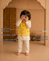 Beige Moon-Star Boys' Waistcoat Set (Yellow Waistcoat) features