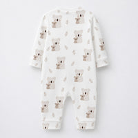 Koala & Kitty bamboo cotton baby sleepsuit — zip romper onesie detail