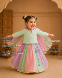Mint Lilac Pink Girls' Lehenga Set features