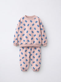 Pink-Blue Rectangle Jogger Set flat lay by Anaario