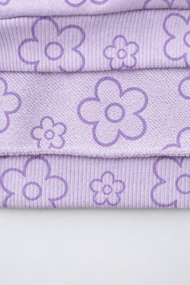 Lavender Flowers Hooded Barrel Pant Set flat lay by Anaario