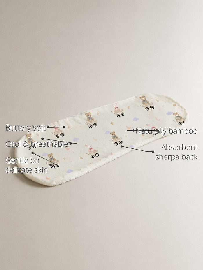 Carriage Teddy Bamboo Baby Burp Cloth features