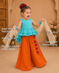 Teal Orange Girls' Palazzo Set features