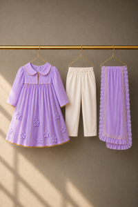 Girl wearing Anaario Lilac Anarkali Set