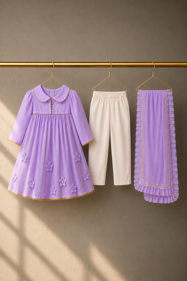 Girl wearing Anaario Lilac Anarkali Set