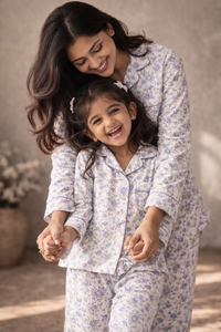 Girl wearing Anaario Lilac Bloom Night Suit