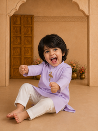 Lilac flamingo-motif asymmetrical kurta by Anaario - pose 1