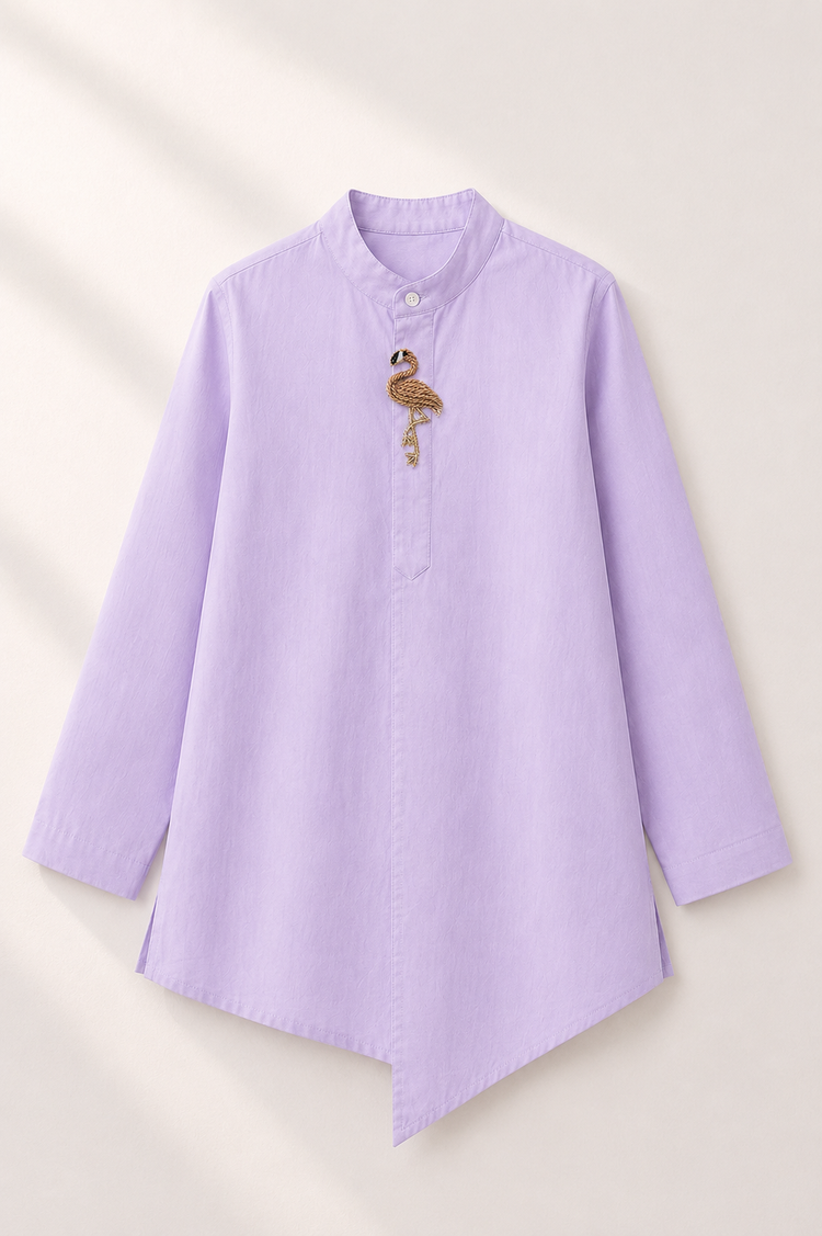 Lilac flamingo-motif asymmetrical kurta by Anaario - pose 3
