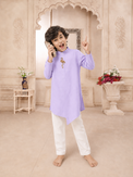 Lilac flamingo-motif asymmetrical kurta by Anaario - full look
