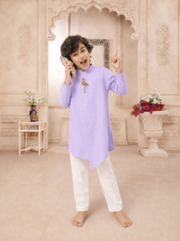 Lilac flamingo-motif asymmetrical kurta by Anaario - full look