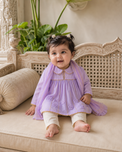 Baby wearing Anaario Lilac Floral Anarkali Set, lilac dress with pants and dupatta, newborn to 24 months