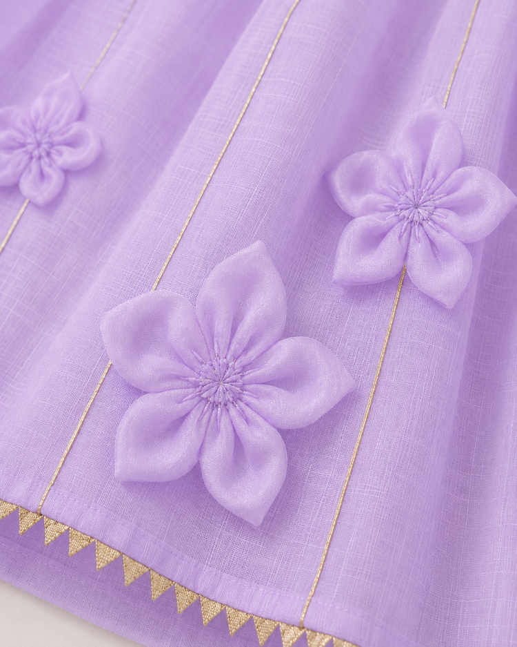 Anaario Lilac Floral Anarkali Set, close up of 3D fabric flower appliques