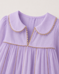 Anaario Lilac Floral Anarkali Set, close up of peter-pan collar with gold rickrack trim