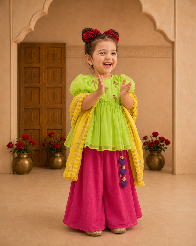 Indian Lime Flamingo Peplum Palazzo Set - Anaario - Image 1