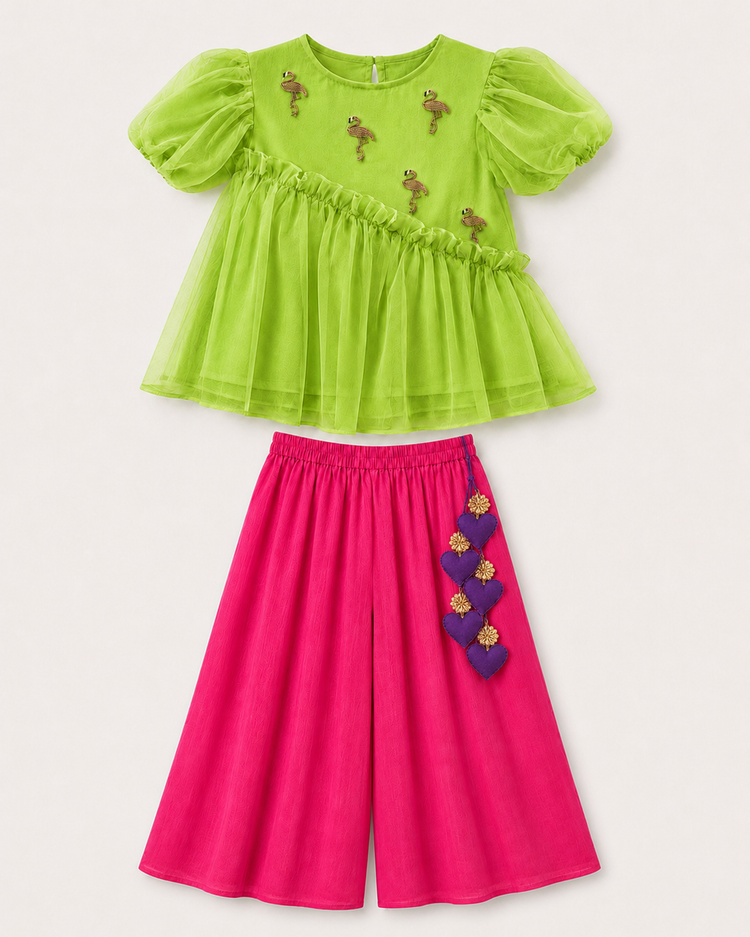 Indian Lime Flamingo Peplum Palazzo Set - Anaario - Image 3