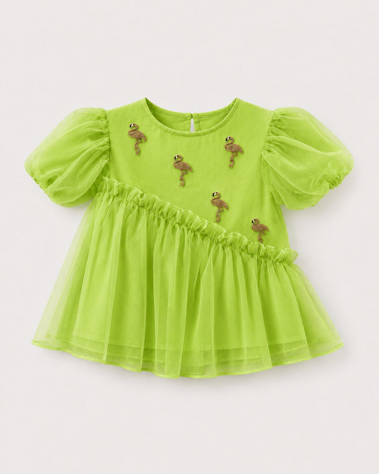 Indian Lime Flamingo Peplum Palazzo Set - Anaario - Image 4