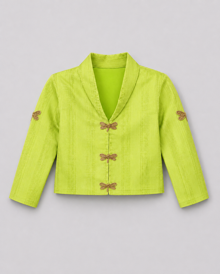 Indian Lime Green Dragonfly Jacket-Lehenga Set - Anaario - Image 3