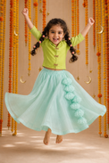 Indian Lime Green Dragonfly Jacket-Lehenga Set - Anaario - Image 7