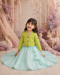 Indian Lime Green Dragonfly Jacket-Lehenga Set - Anaario - Image 8