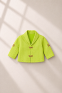 Anaario Lime Dragonfly Jacket-Lehenga Set, lime jacket flat lay with dragonfly button closures