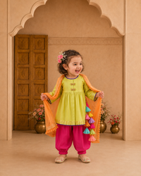 Indian Lime Green Dragonfly Patiala Salwar Set - Anaario - Image 1