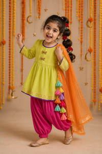 Indian Lime Green Dragonfly Patiala Salwar Set - Anaario - Image 10