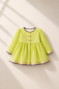 Anaario Lime Dragonfly Patiala Salwar Set, lime kurta flat lay with dragonfly button closures