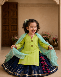 Indian Lime Green Navy Lehenga Set - Anaario - Image 1