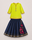 Indian Lime Green Navy Lehenga Set - Anaario - Image 3